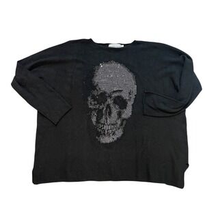 Pants Store Rhinestone Skull Black‎ Knit Top Shirt One Size Long Sleeve